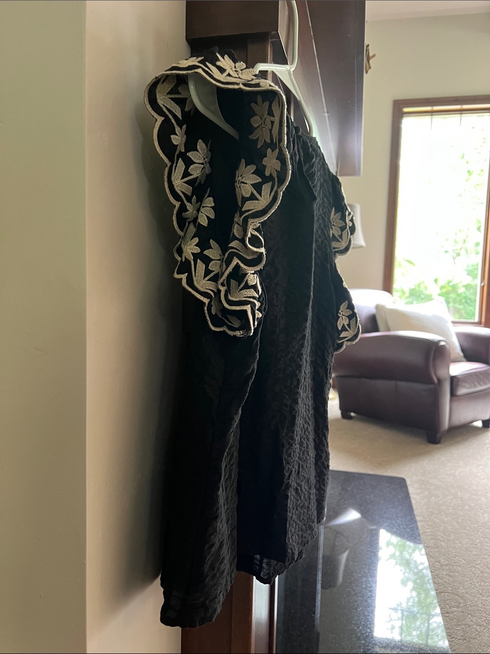 THML Black Flutter Sleeve Top with Cream Floral Embroidery - Picture 4 of 4